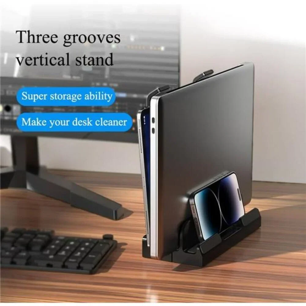 Vertical Laptop Stand Desk Organizer Adjustable Triple Slot Holder for Laptops i